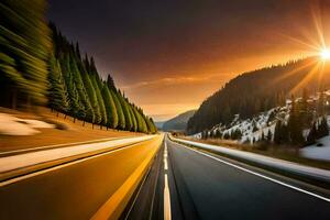 un la carretera en el montañas con el Dom ajuste. generado por ai foto