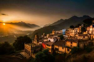 sunset over the village of kathmandu, nepal. AI-Generated photo