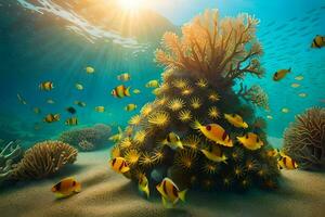 an underwater scene with coral and fish. AI-Generated photo