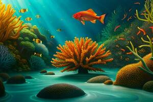 underwater scene with coral reefs and fish. AI-Generated photo