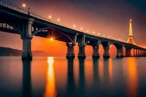 the bridge at night with the eiffel tower in the background. AI-Generated photo