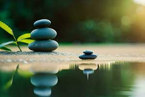 zen piedras en el agua. generado por ai foto