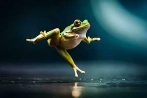 a frog jumping in the air. AI-Generated photo