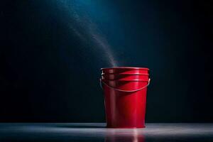 a red bucket with a dust cloud coming out of it. AI-Generated photo