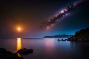 the milky way over the ocean at night. AI-Generated photo