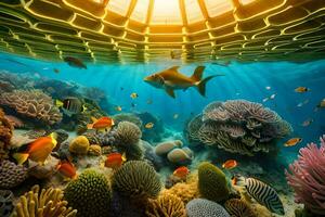 underwater scene with coral reefs and fish. AI-Generated photo