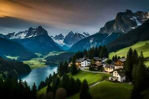 the village of alpine village in the swiss alps. AI-Generated photo