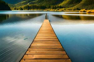 a wooden dock stretches out into the water. AI-Generated photo