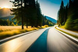 a blurry image of a road in the mountains. AI-Generated photo