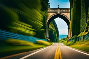 a road with a bridge in the background. AI-Generated photo