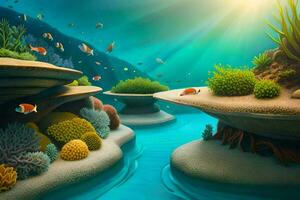 underwater scene with coral reefs and fish. AI-Generated photo