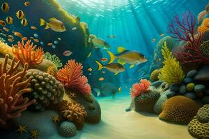 an underwater scene with coral reefs and fish. AI-Generated photo