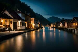 photo wallpaper the night, houses, water, lake, slovenia, the town, sl. AI-Generated
