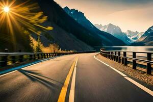 un la carretera con montañas en el antecedentes. generado por ai foto