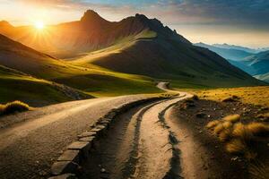 el la carretera a el montañas. generado por ai foto