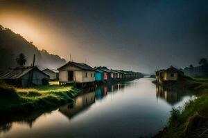 by ronald karim - landscapes river, water, sunrise, sunrise over river,. AI-Generated photo