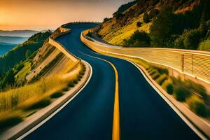 un devanado la carretera con el Dom ajuste detrás él. generado por ai foto