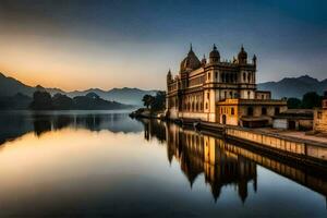 the palace of the lake in india. AI-Generated photo