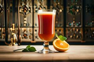 a glass of orange juice with a slice of orange. AI-Generated photo