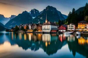 el hermosa pueblo de hallstatt, Austria. generado por ai foto