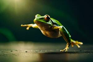 a frog jumping in the air. AI-Generated photo