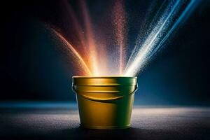 a bucket with light coming out of it. AI-Generated photo
