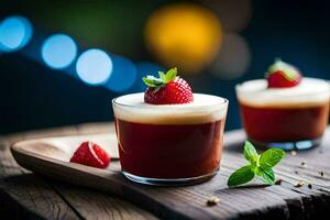 dos lentes de chocolate pudín con fresas generado por ai foto