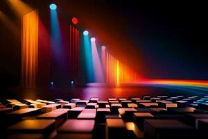 a colorful stage with lights and blocks. AI-Generated photo