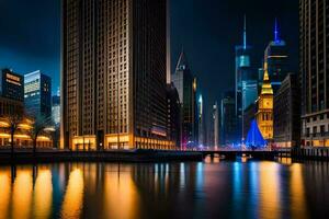 the chicago river at night. AI-Generated photo