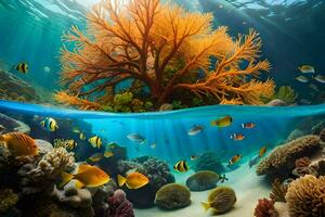 underwater scene with coral reef and fish. AI-Generated photo