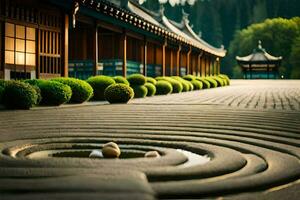 a stone path with a circular design in the middle. AI-Generated photo