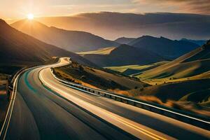 un largo devanado la carretera en el montañas. generado por ai foto