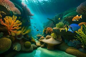 underwater scene with coral reefs and fish. AI-Generated photo