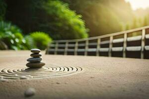 a zen garden with stones stacked on top of each other. AI-Generated photo