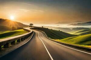 el Dom sube terminado un la carretera en el campo. generado por ai foto