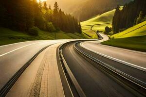 un autopista con carros conducción en él. generado por ai foto