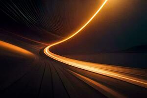 a long exposure photograph of a car driving on a highway. AI-Generated photo