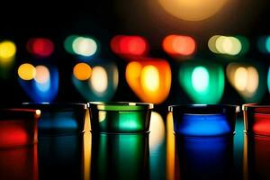 a row of colorful candles on a table. AI-Generated photo