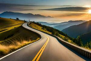 un la carretera en el montañas con el Dom ajuste. generado por ai foto