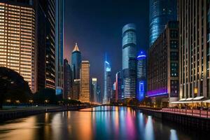 the chicago river at night. AI-Generated photo