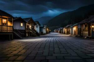 un calle en el montañas a noche. generado por ai foto