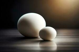 two white eggs on a table with a light background. AI-Generated photo