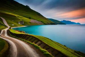 the road to the faroe islands. AI-Generated photo