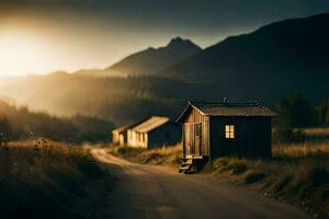 a small cabin sits on the side of a road. AI-Generated photo