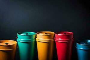 colorful coffee cups on a black background. AI-Generated photo