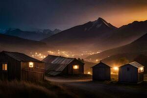 foto fondo de pantalla el cielo, montañas, luces, el noche, el montañas, el noche cielo,. generado por ai