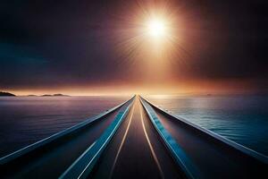 a long road leading to the sun. AI-Generated photo