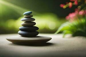 zen stones stacked on top of each other. AI-Generated photo