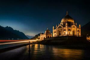 the night view of a beautiful mosque. AI-Generated photo