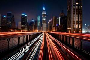 a long exposure photo of traffic on a highway. AI-Generated